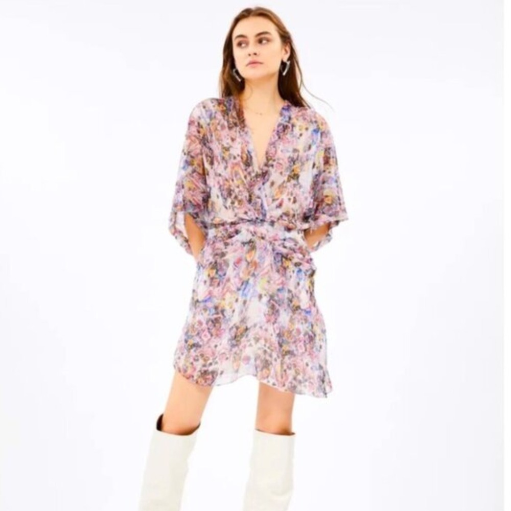 IRO Gazania Multicolor Abstract Floral Silk Gather Front Dress Size 36 FR / 4 US